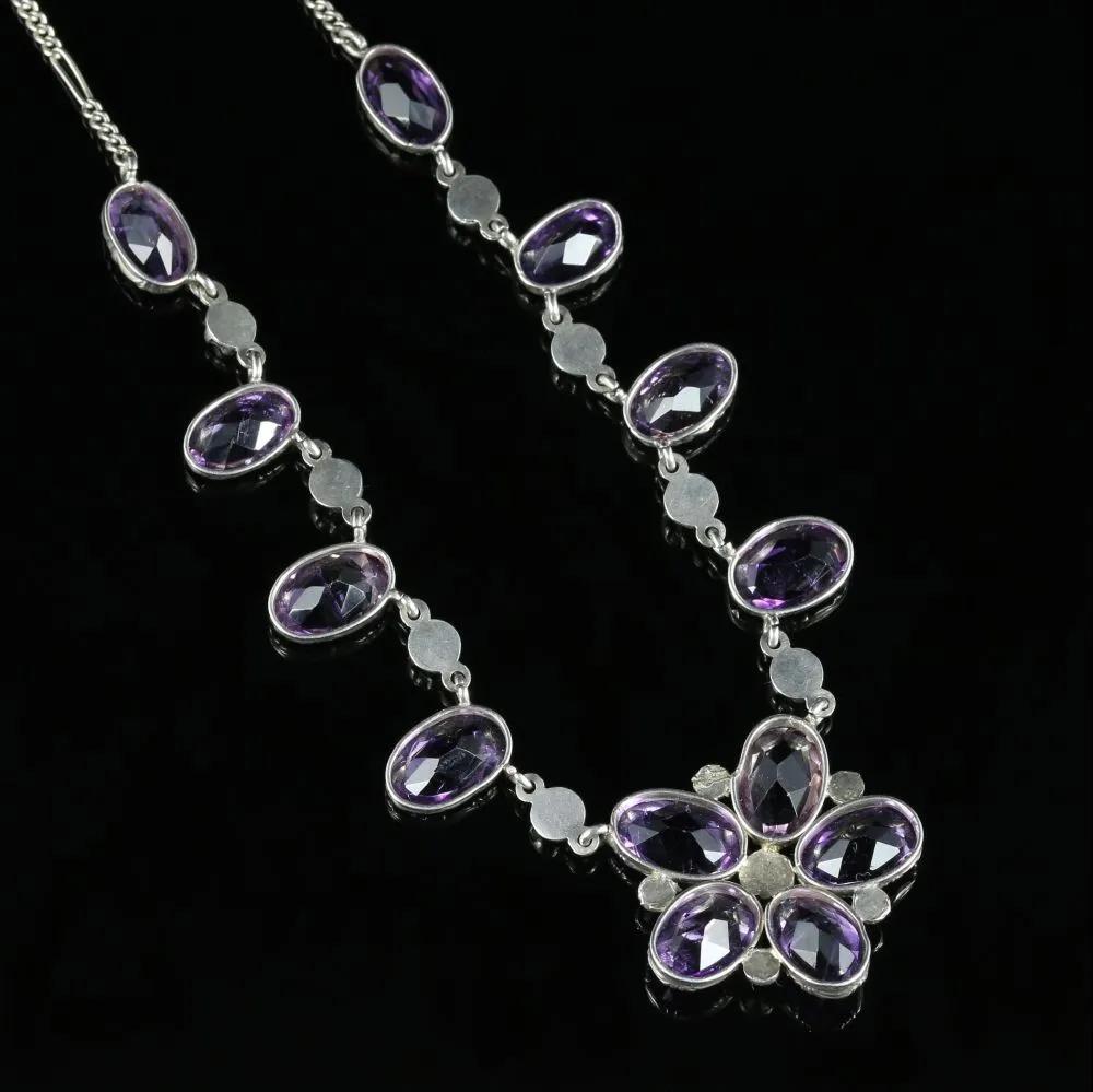 Antique Victorian Amethyst Pearl Necklace Silver Circa 1890