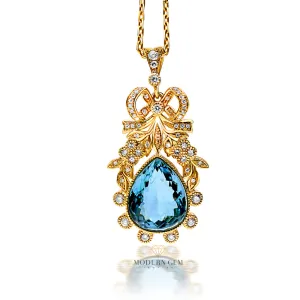 Aquamarine Pendant Necklace &  Natural Diamonds