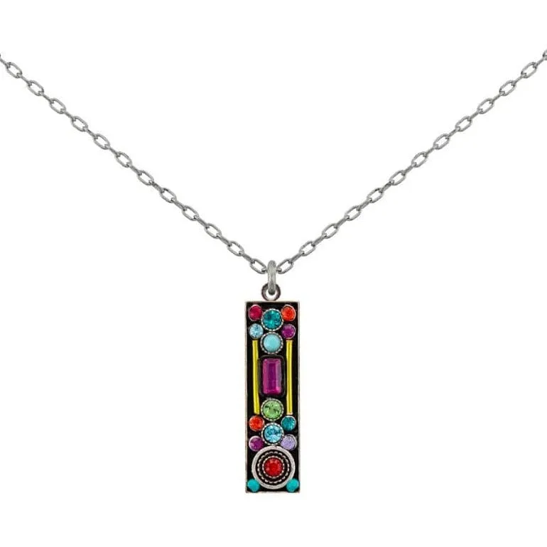 Architectural Multicolor Long Rectangle Pendant Necklace