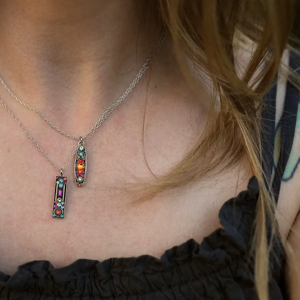 Architectural Multicolor Long Rectangle Pendant Necklace