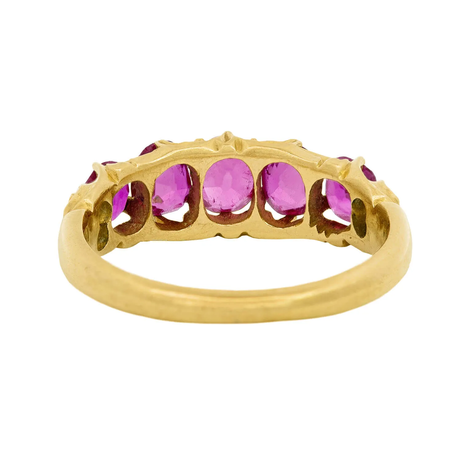 Art Nouveau 18k No Heat Burmese Ruby Five Stone Ring