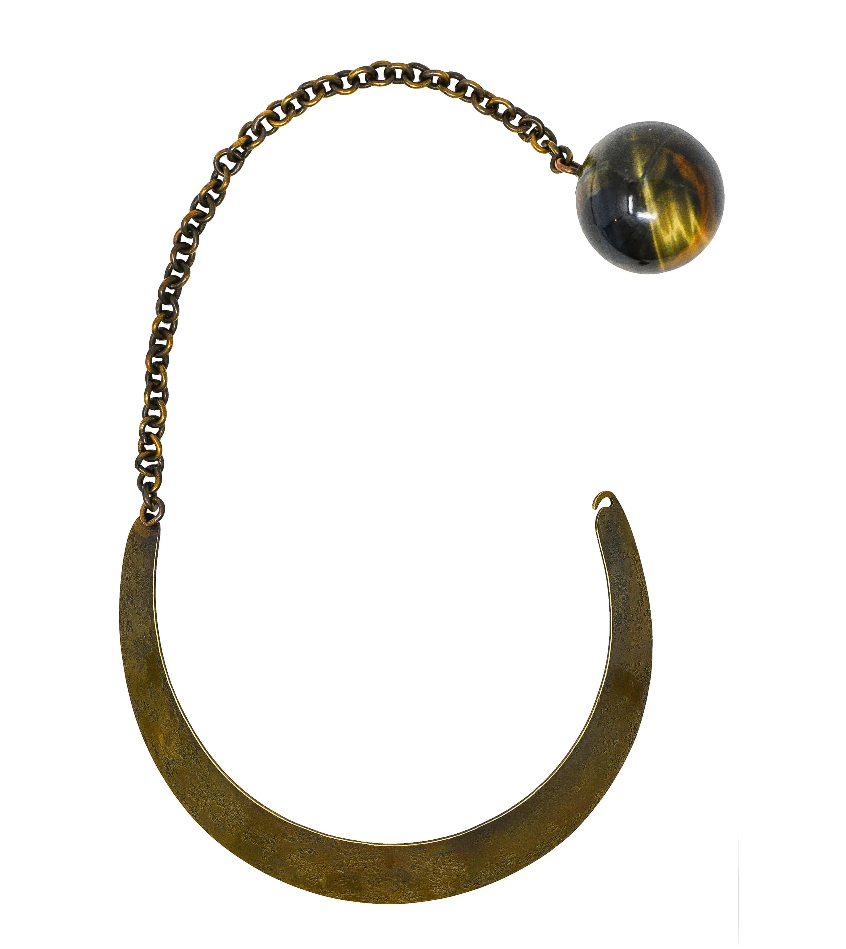 Art Smith 1950's Modernist Tiger's Eye Brass Sphere Vintage Modern Collar Necklace