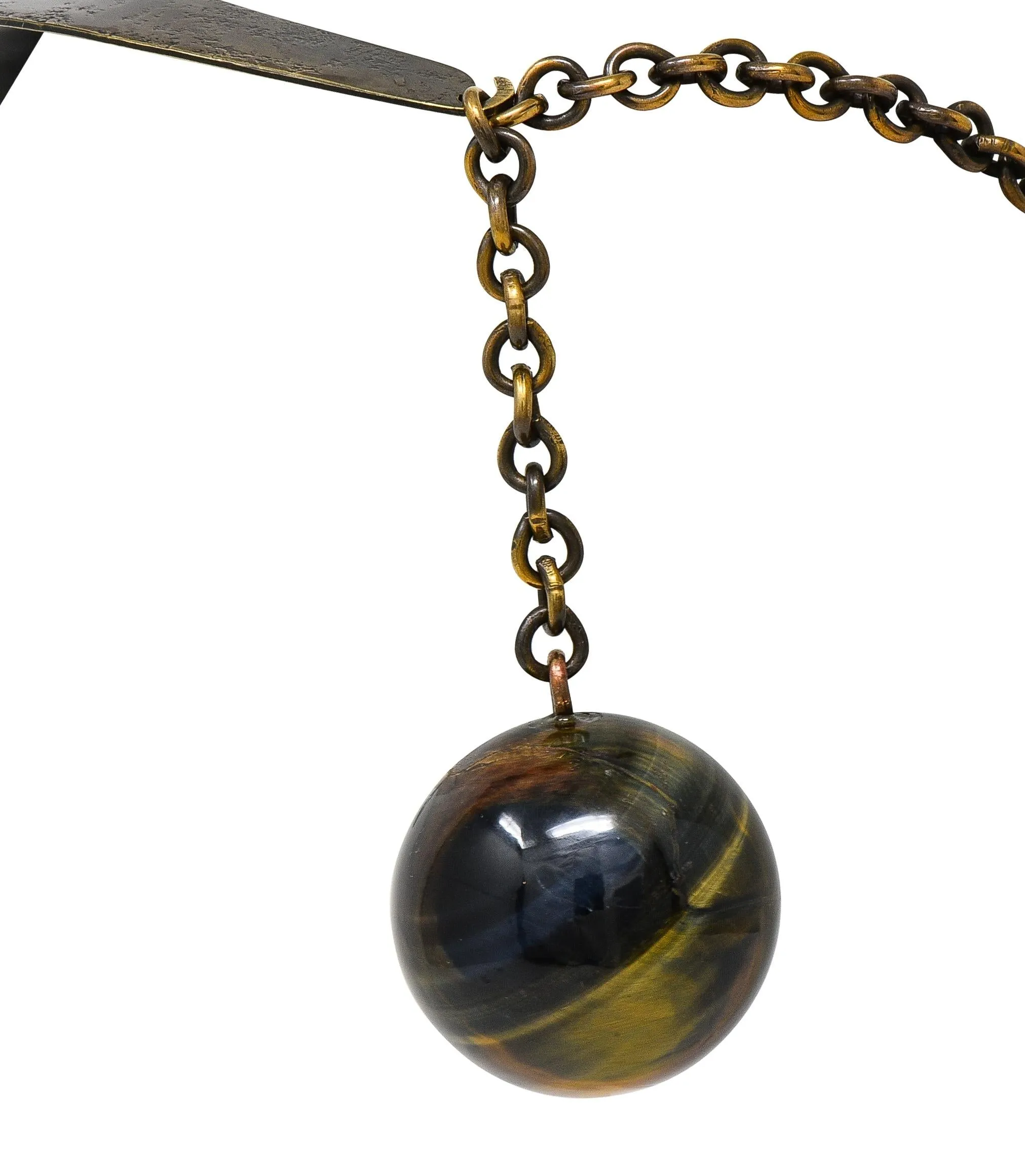 Art Smith 1950's Modernist Tiger's Eye Brass Sphere Vintage Modern Collar Necklace