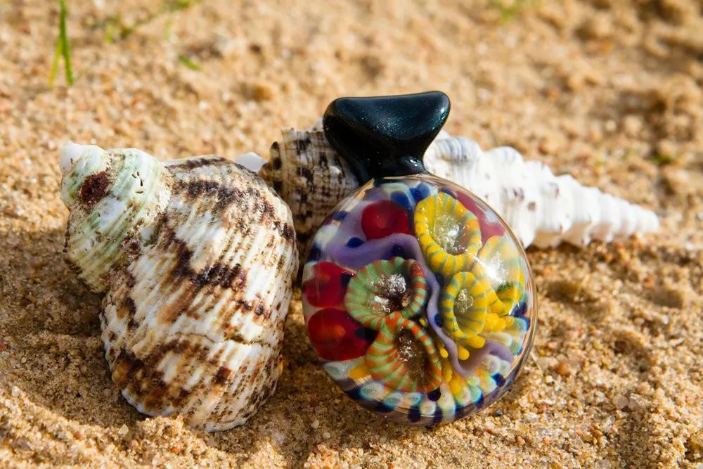 Atlantic Coral Reef Glass Pendant with Infused Cremation Ash