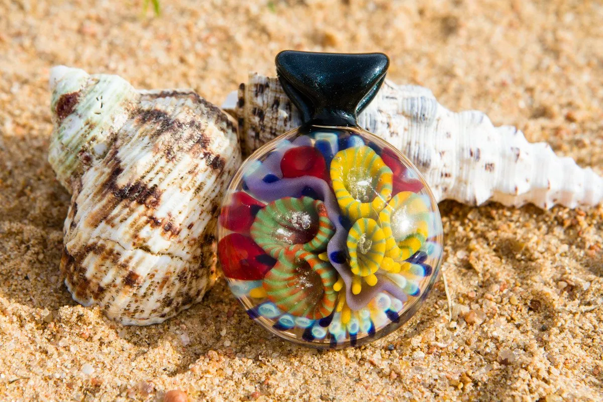 Atlantic Coral Reef Glass Pendant with Infused Cremation Ash