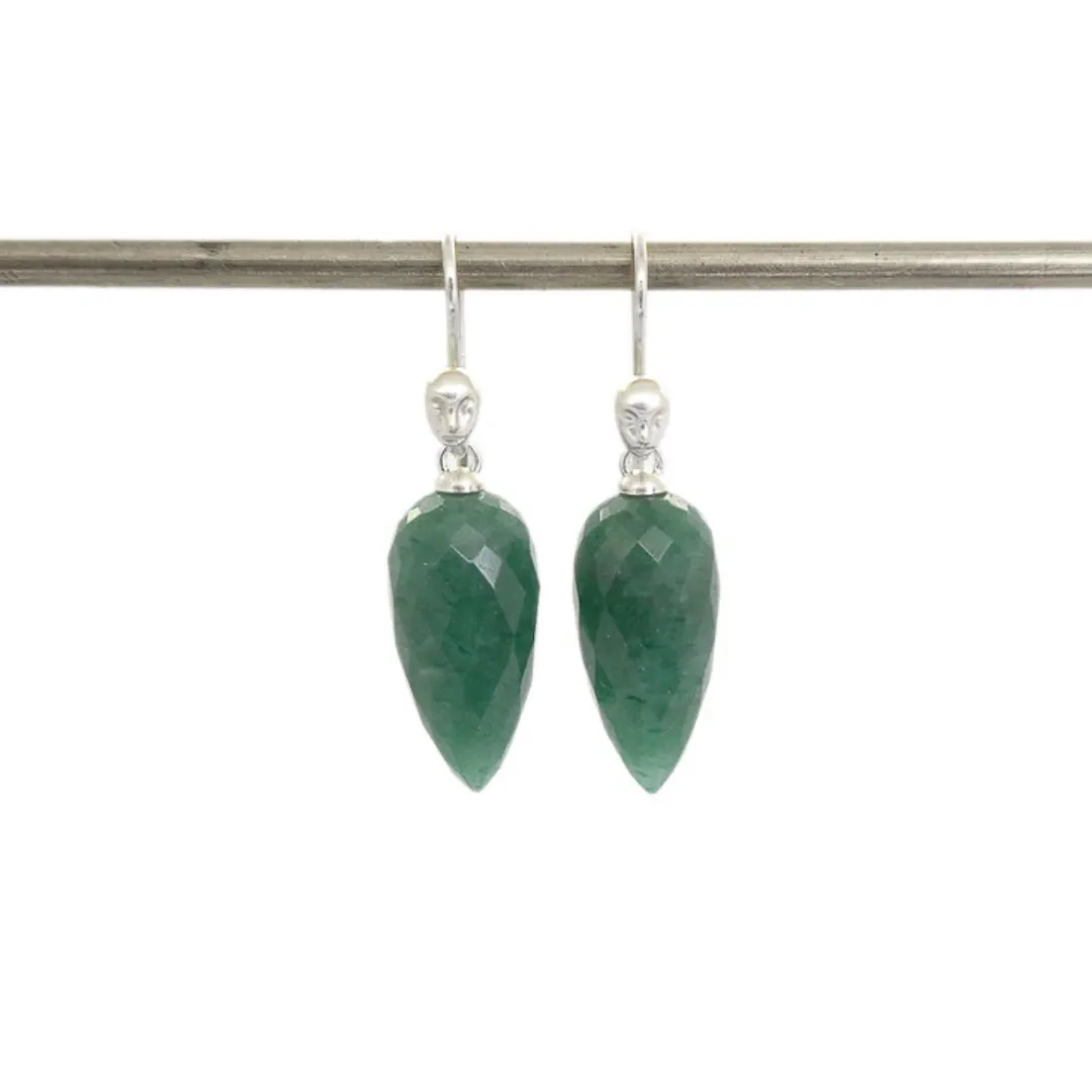 Aventurine Cameo Silver Earrings