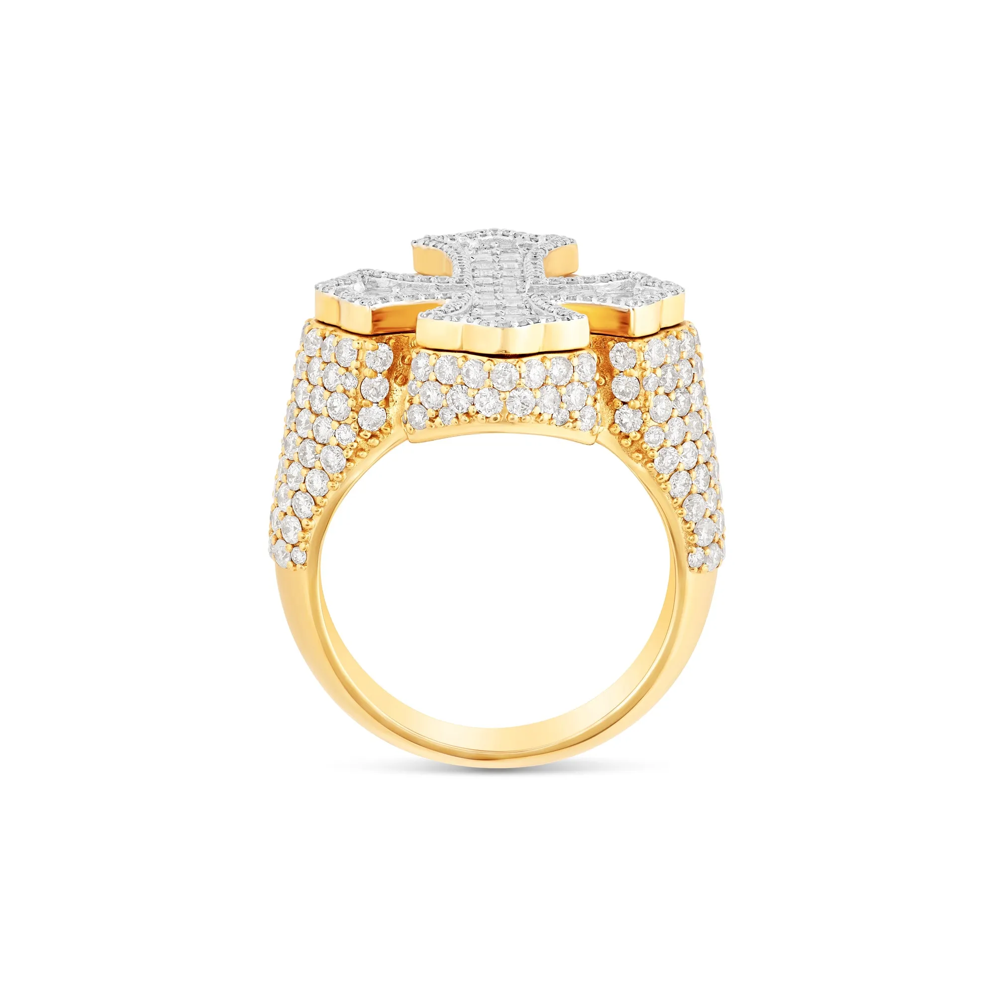 Baguette & Round Diamond Statement Cross Ring