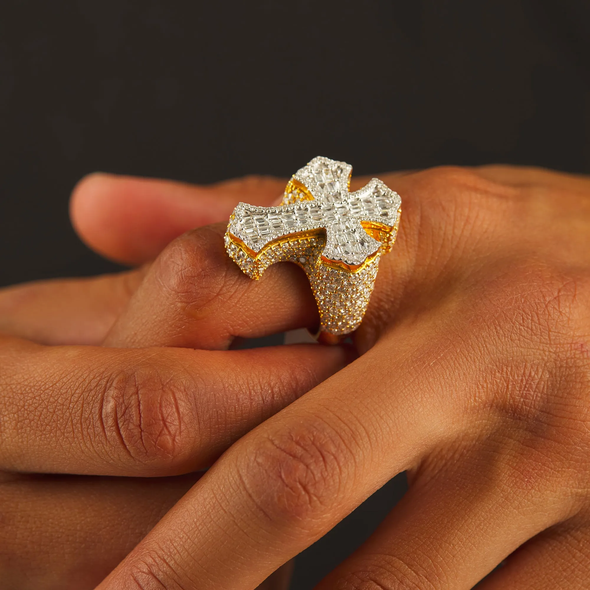 Baguette & Round Diamond Statement Cross Ring