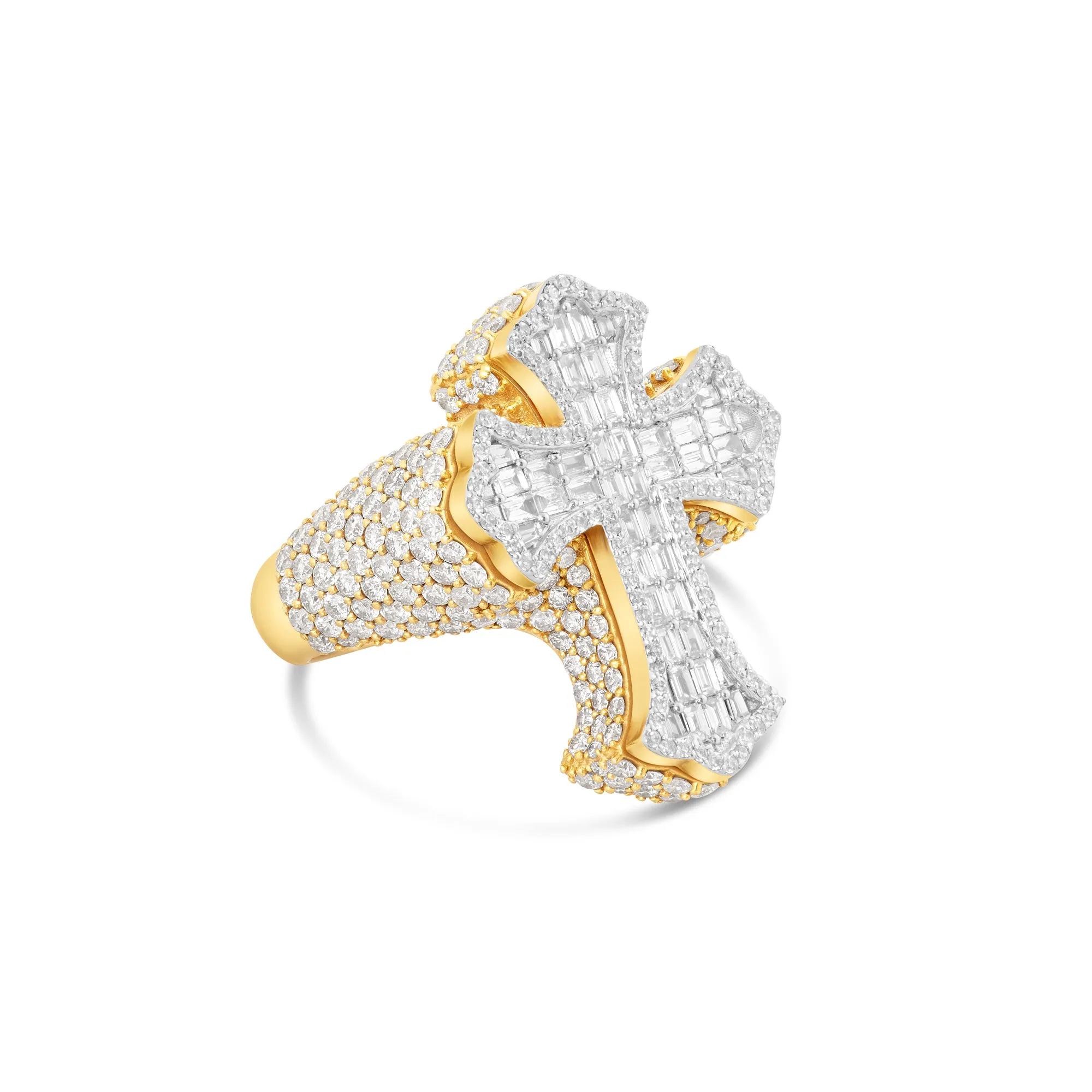 Baguette & Round Diamond Statement Cross Ring