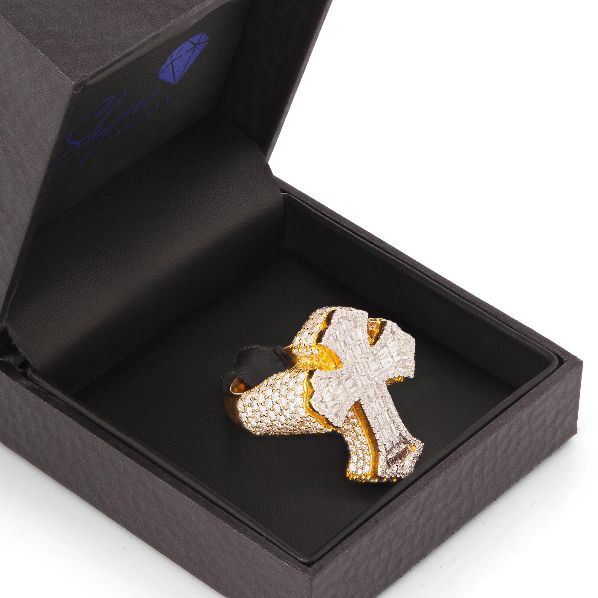 Baguette & Round Diamond Statement Cross Ring