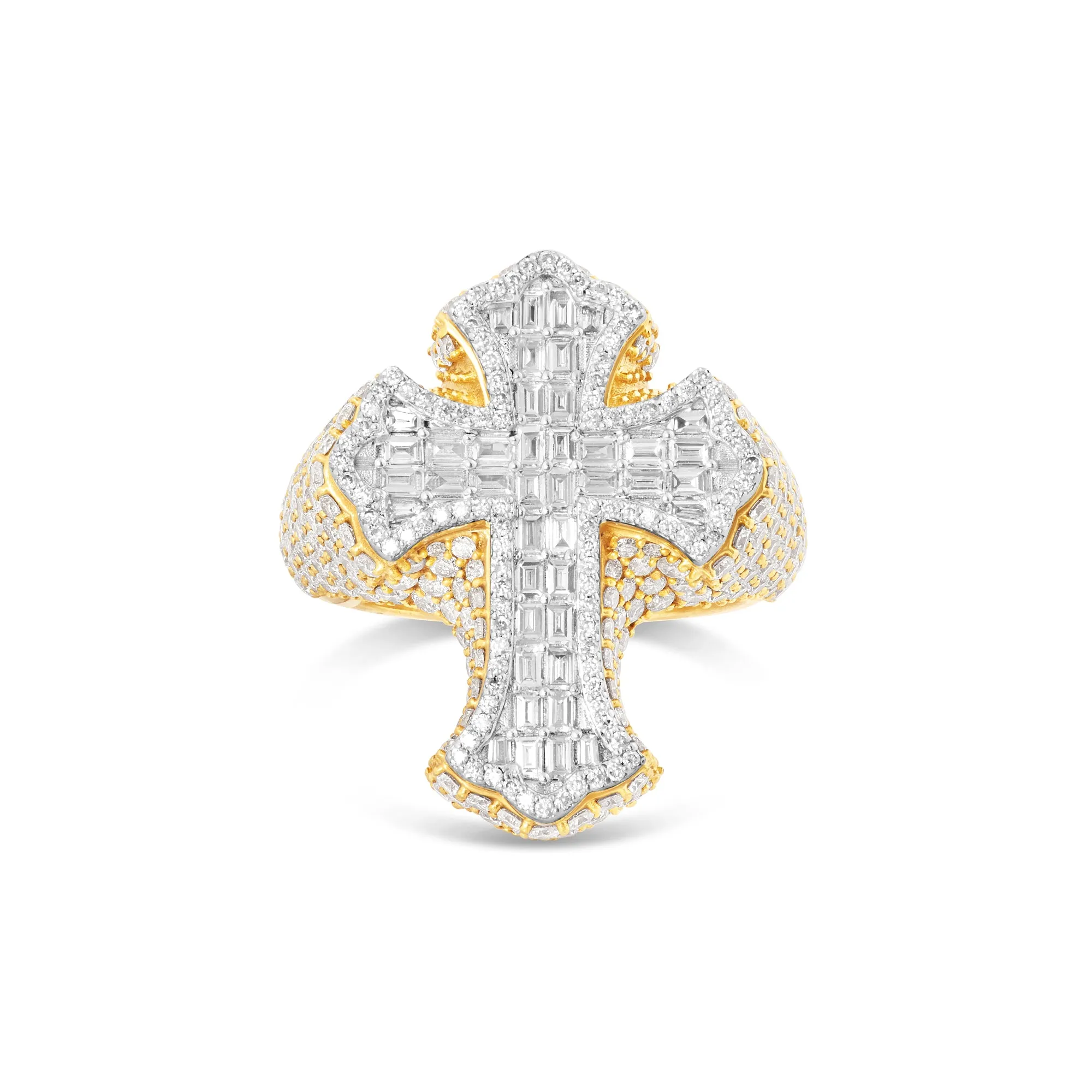 Baguette & Round Diamond Statement Cross Ring