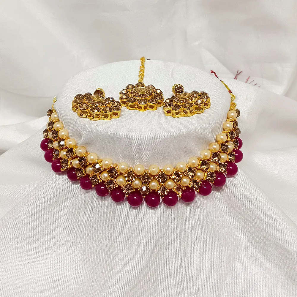 Bhavi Jewels Crystal Stone Gold Plated  Necklace Set