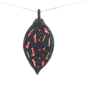 Black & Red Gemstone & Leather Pendant