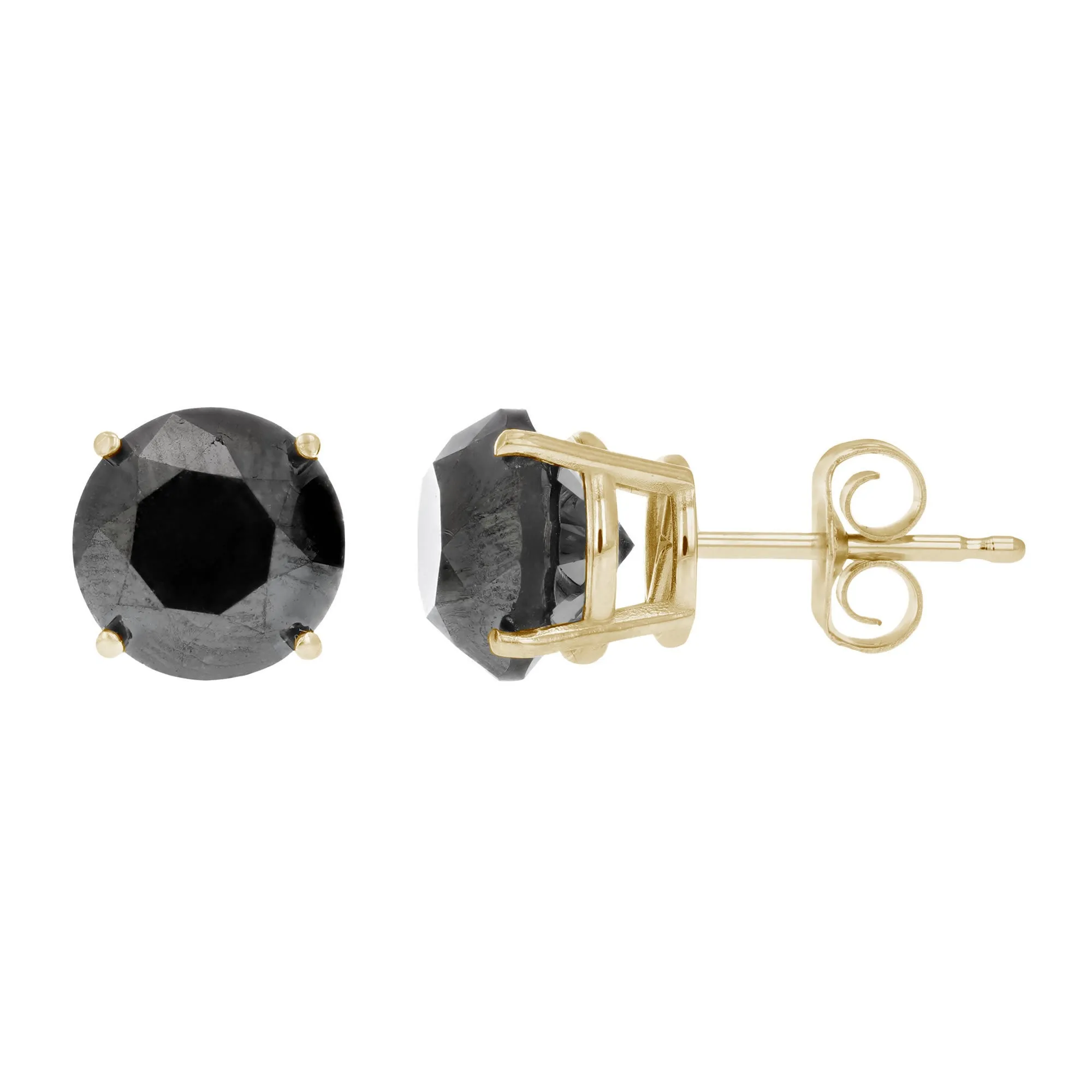 Black Diamond Prong set Stud Earrings in 14K Gold