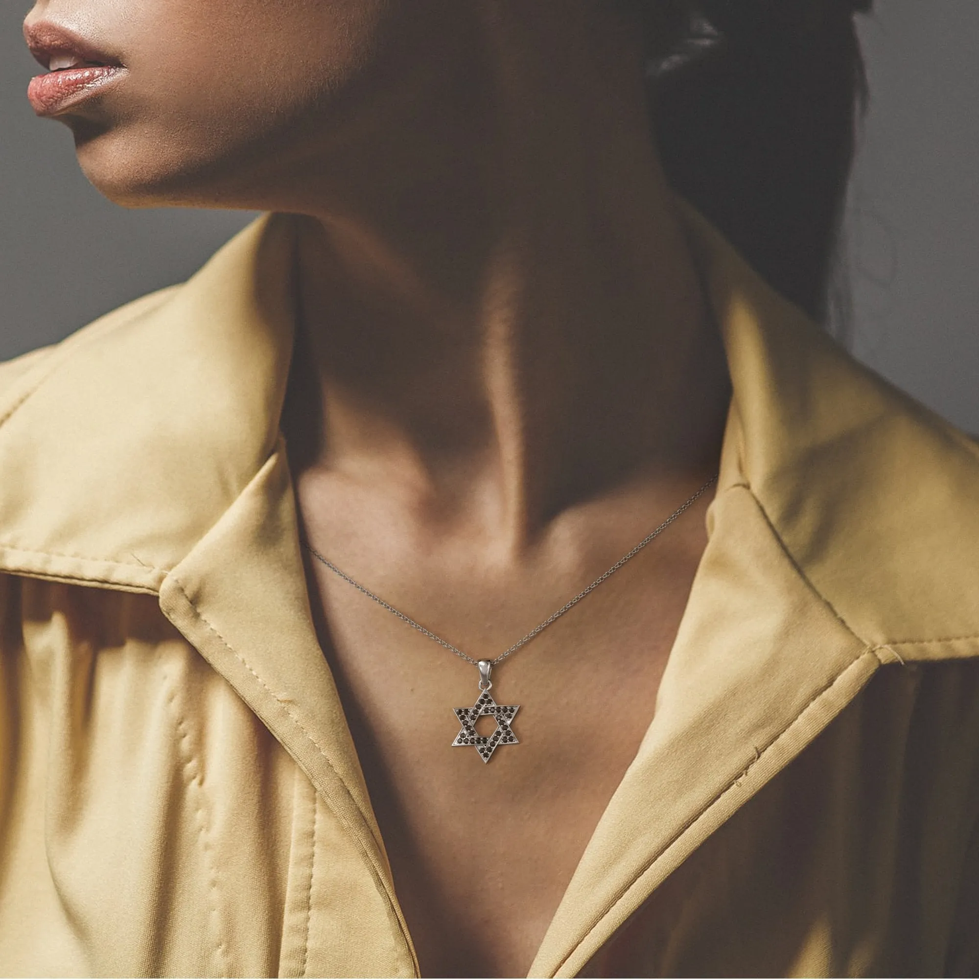 Black Star Natural Diamond Alternative Pendant with a White Gold Necklace