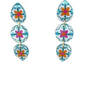 Blue & Orange Dangle Earrings With Tile Detail Medium