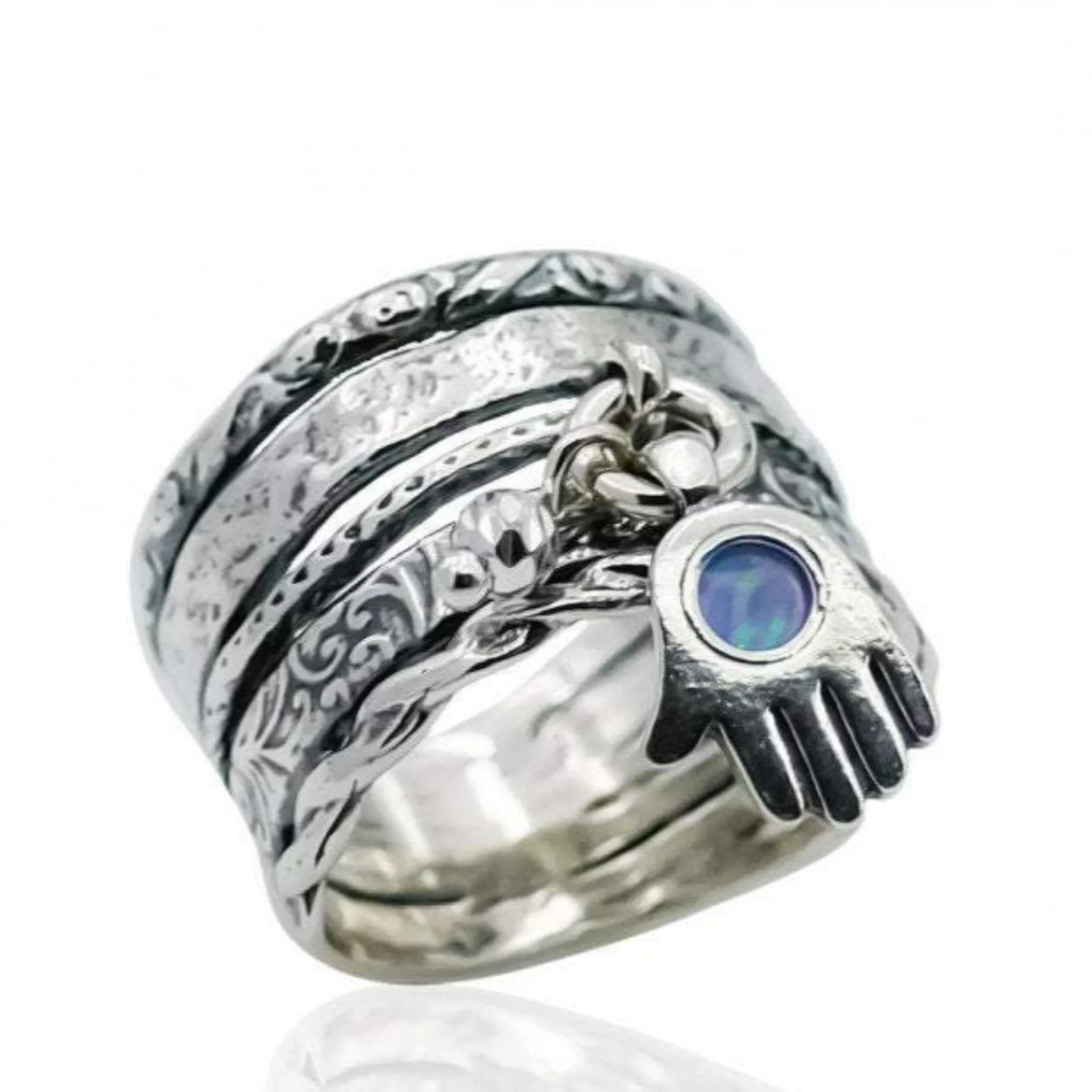 Bluenoemi Dangle Charm Hamsa Ring: Embrace Good Luck with Exquisite Jewelry