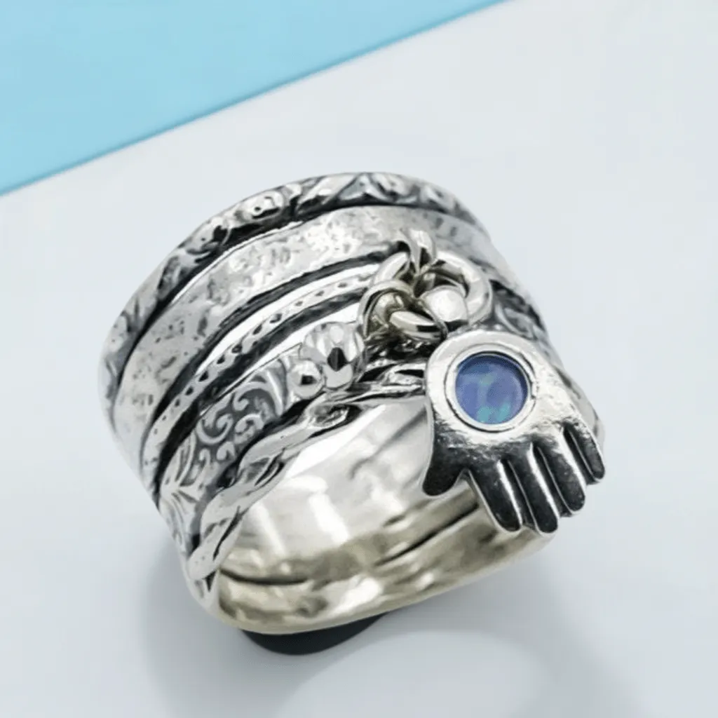 Bluenoemi Dangle Charm Hamsa Ring: Embrace Good Luck with Exquisite Jewelry