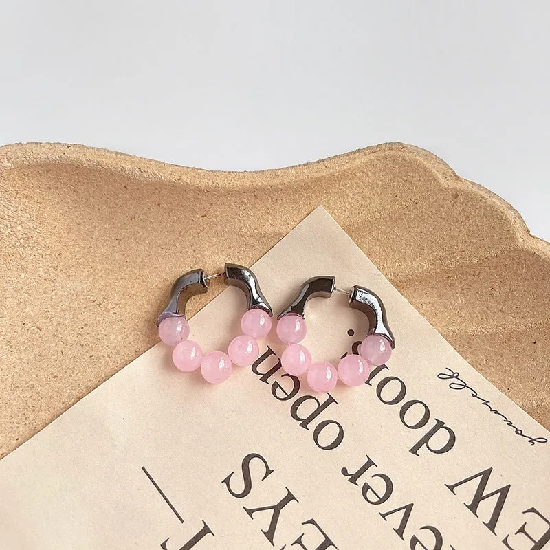 Bold Pink Bead Hoops-jlt11564