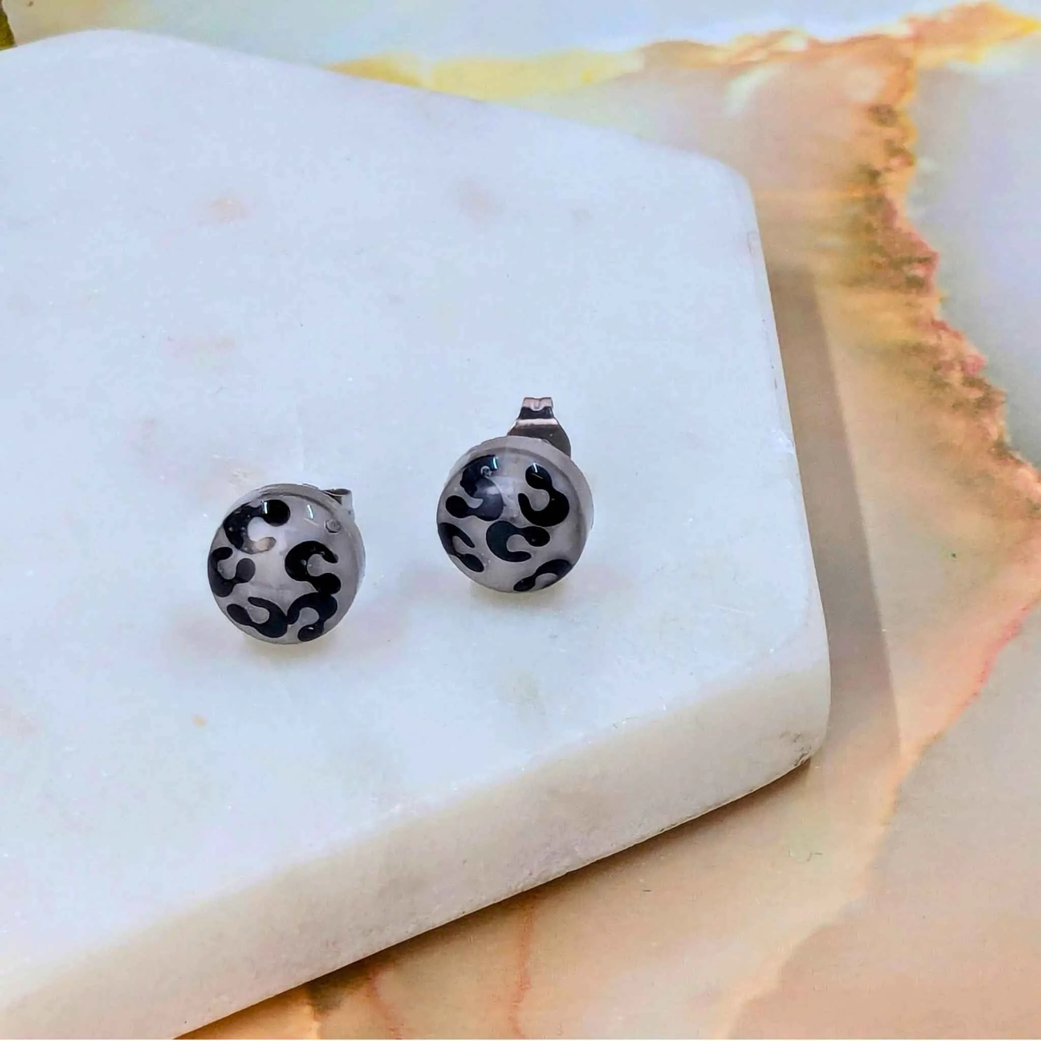 Bridget Leopard Small Resin Stud Earrings | Handmade Bold Minimalist Jewellery