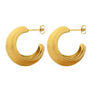 C-Shaped Textured Earrings in Gold Plated Titanium Steel