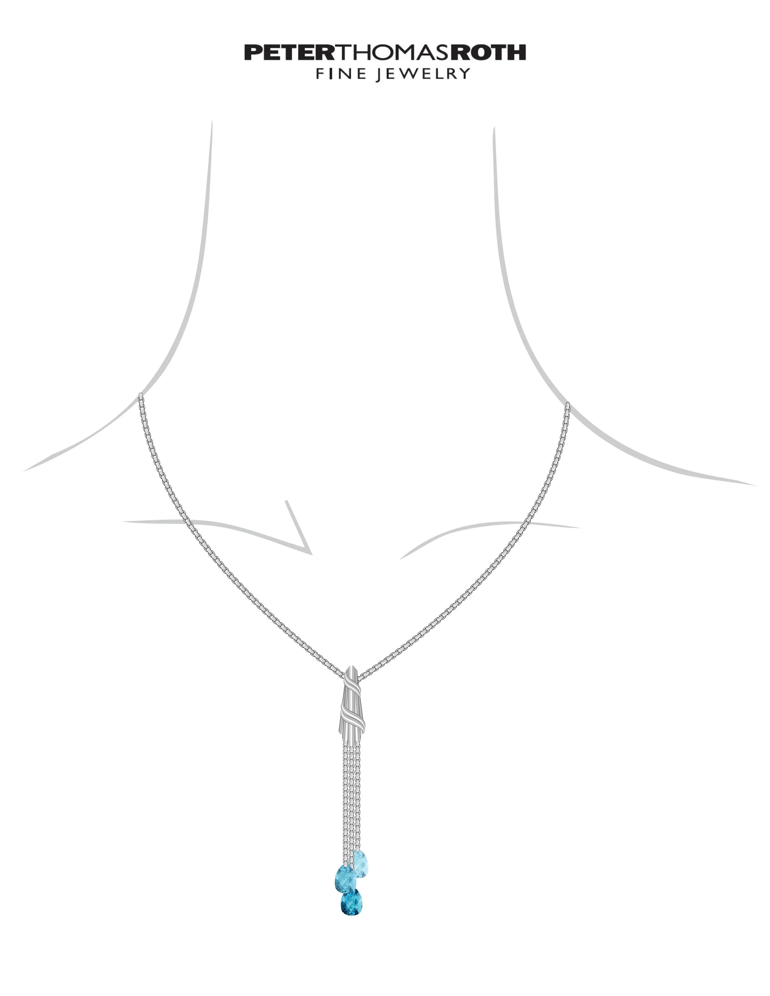 Cascade Briolette Dangle Pendant Necklace in sterling silver with blue topaz