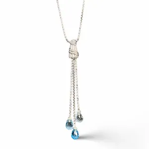 Cascade Briolette Dangle Pendant Necklace in sterling silver with blue topaz