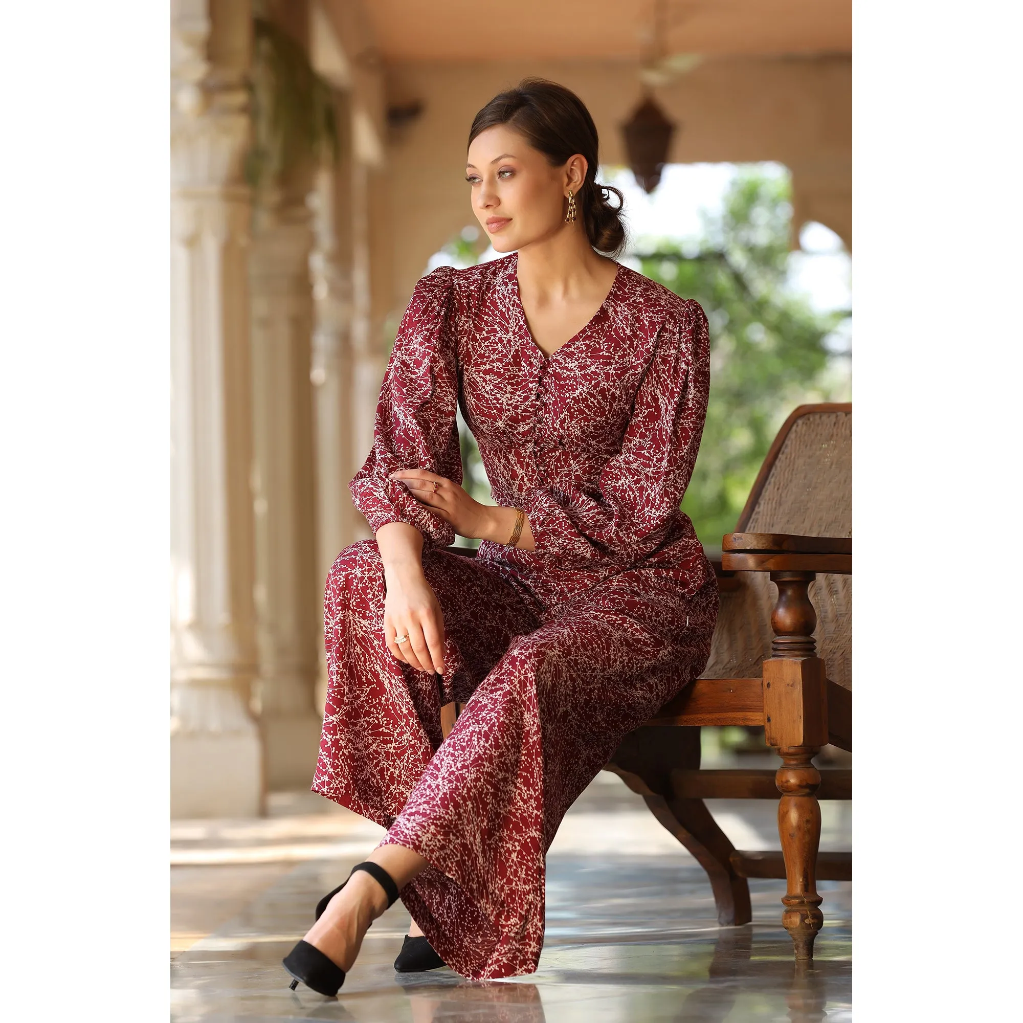 Chique Maroon Silk Co-ordinate Set