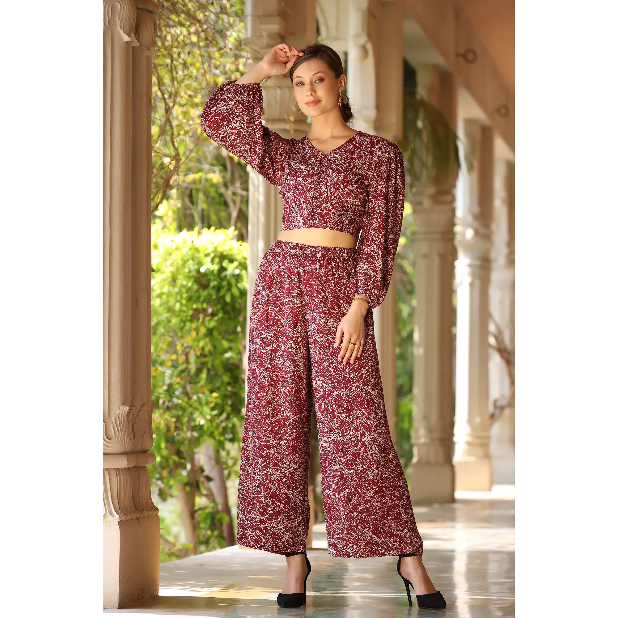 Chique Maroon Silk Co-ordinate Set