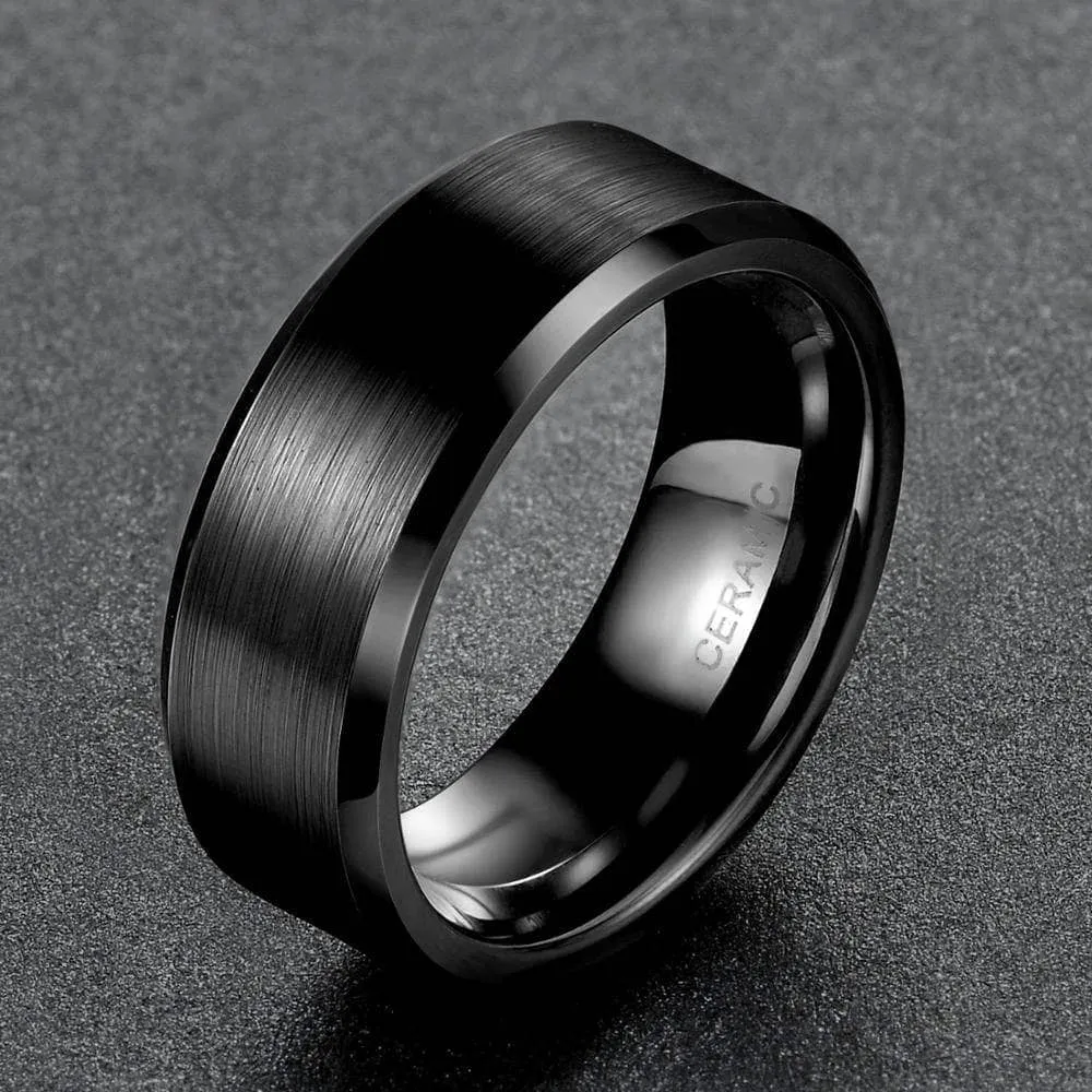 Classic Brushed Black Ceramic Men's Wedding Band