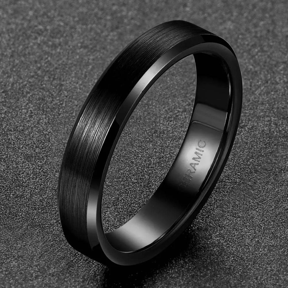 Classic Brushed Black Ceramic Men's Wedding Band