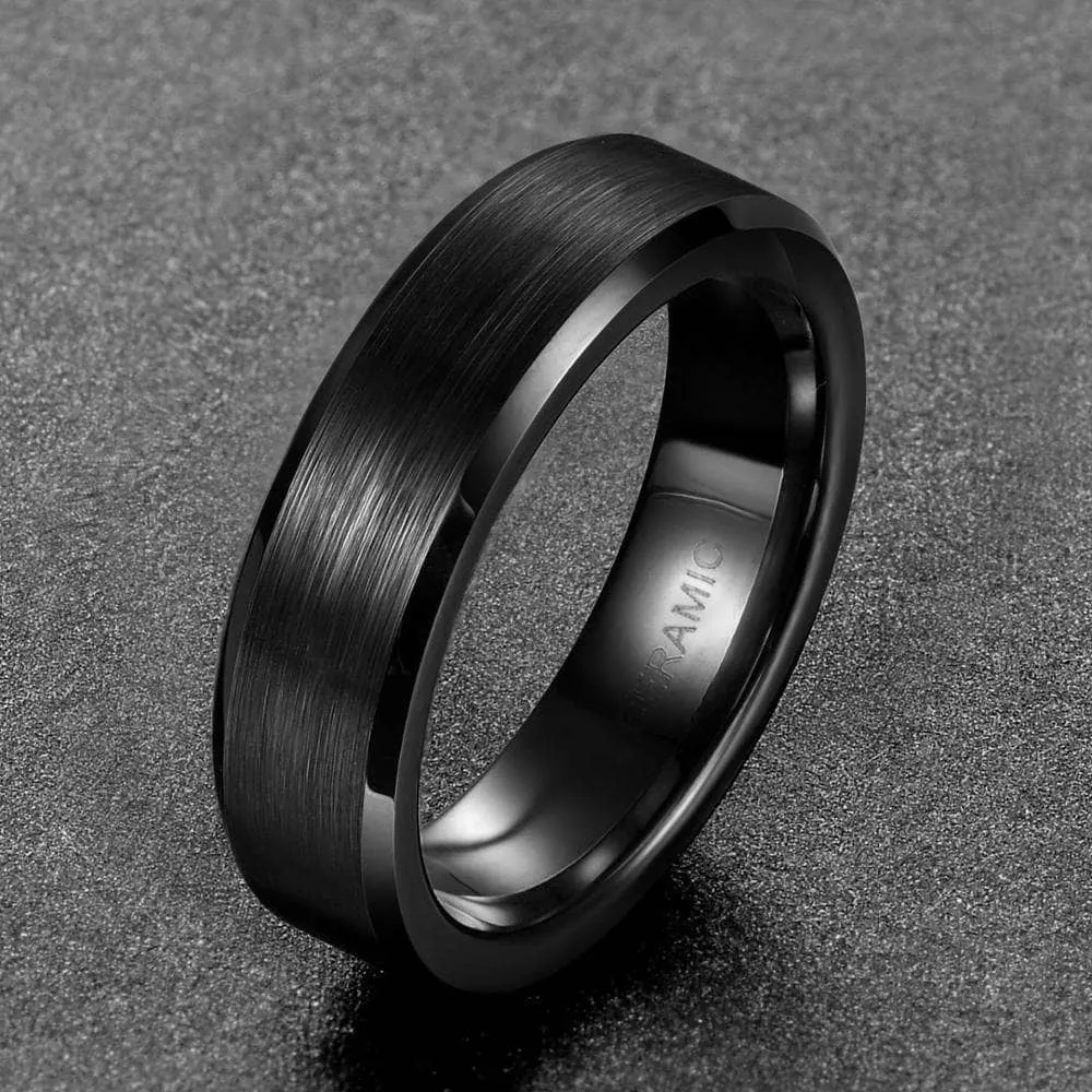 Classic Brushed Black Ceramic Men's Wedding Band