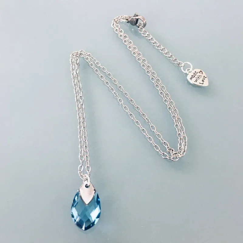 Clover Stainless Steel Navy High Necklace | Jewelry | Blue Stone Necklace | Aquamarine Jewel | Natural Stone | Lucky Charm | Christmas Gift