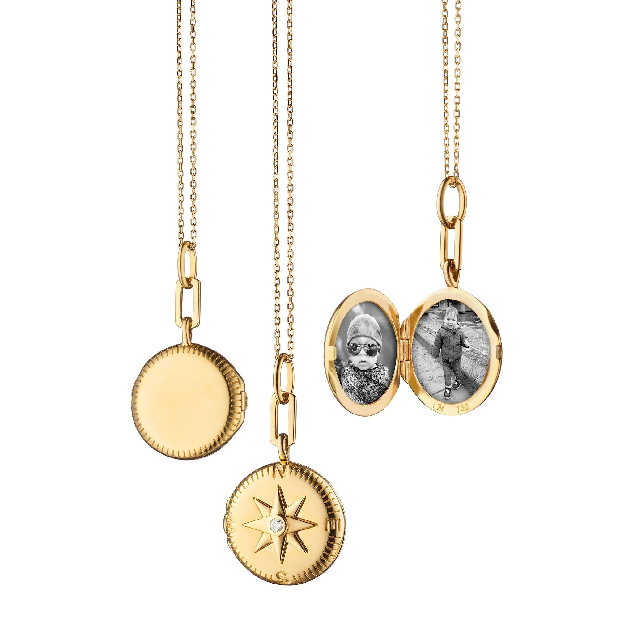 Compass Gold Locket Necklace with Diamond Accent