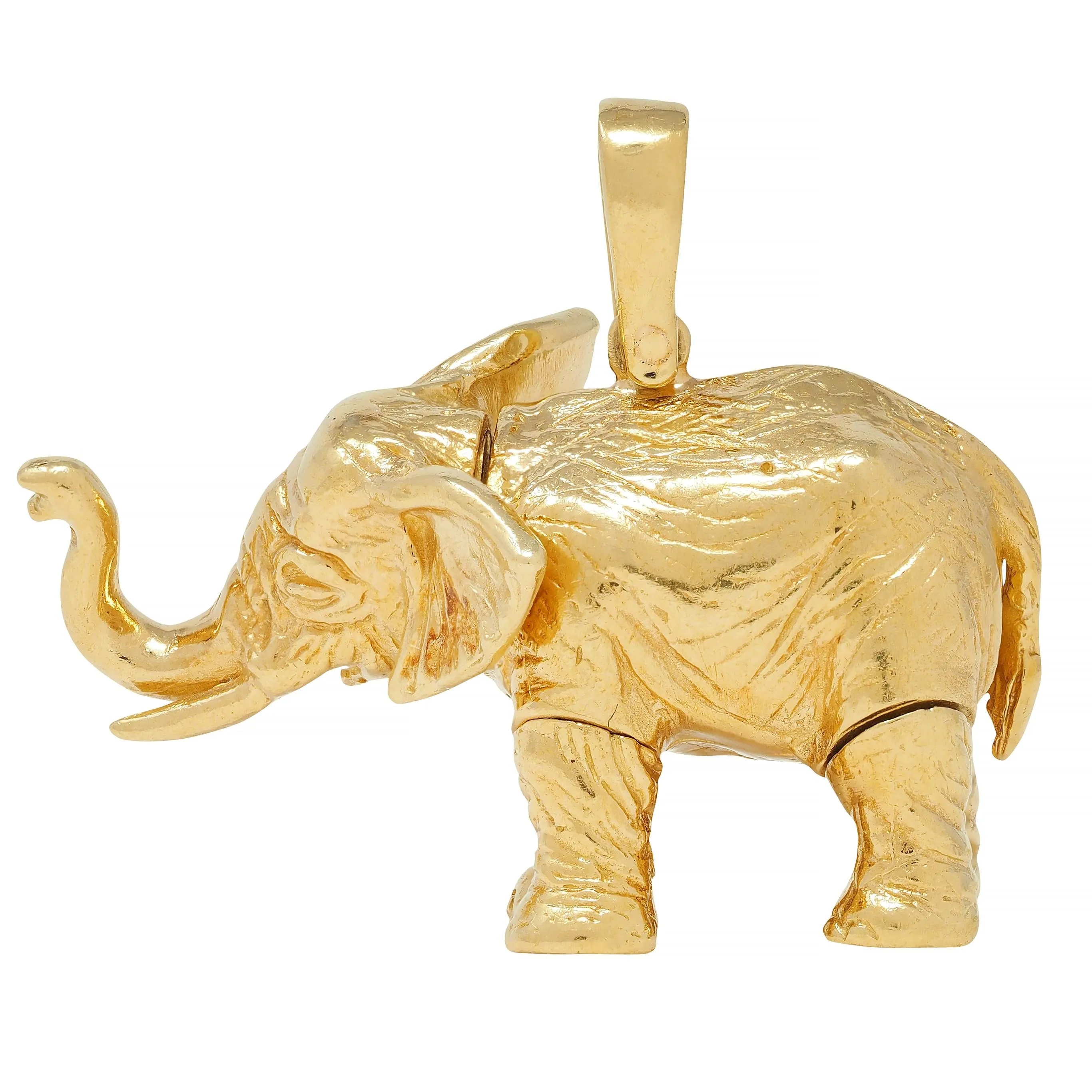 Contemporary 18 Karat Yellow Gold Articulated Elephant Pendant