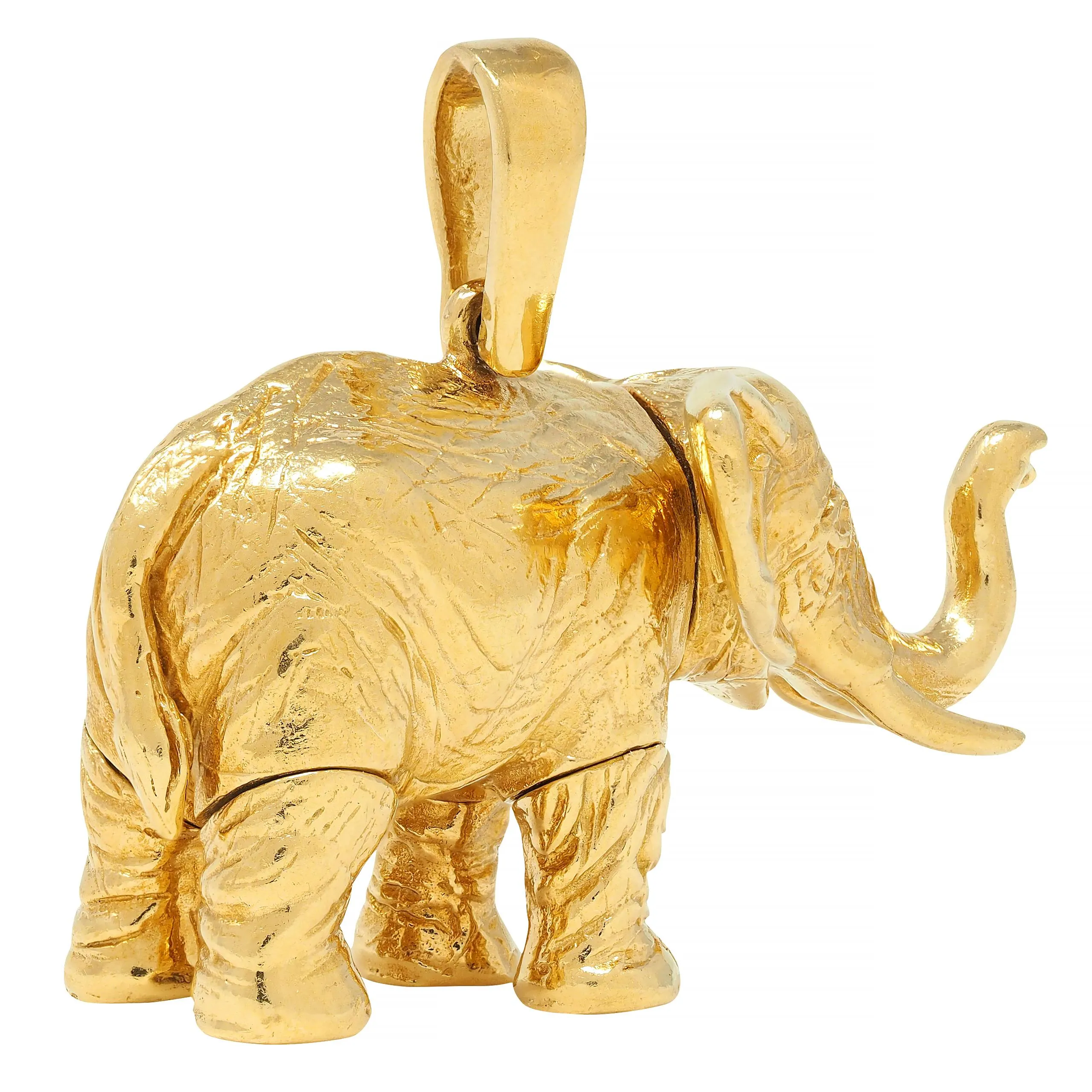 Contemporary 18 Karat Yellow Gold Articulated Elephant Pendant