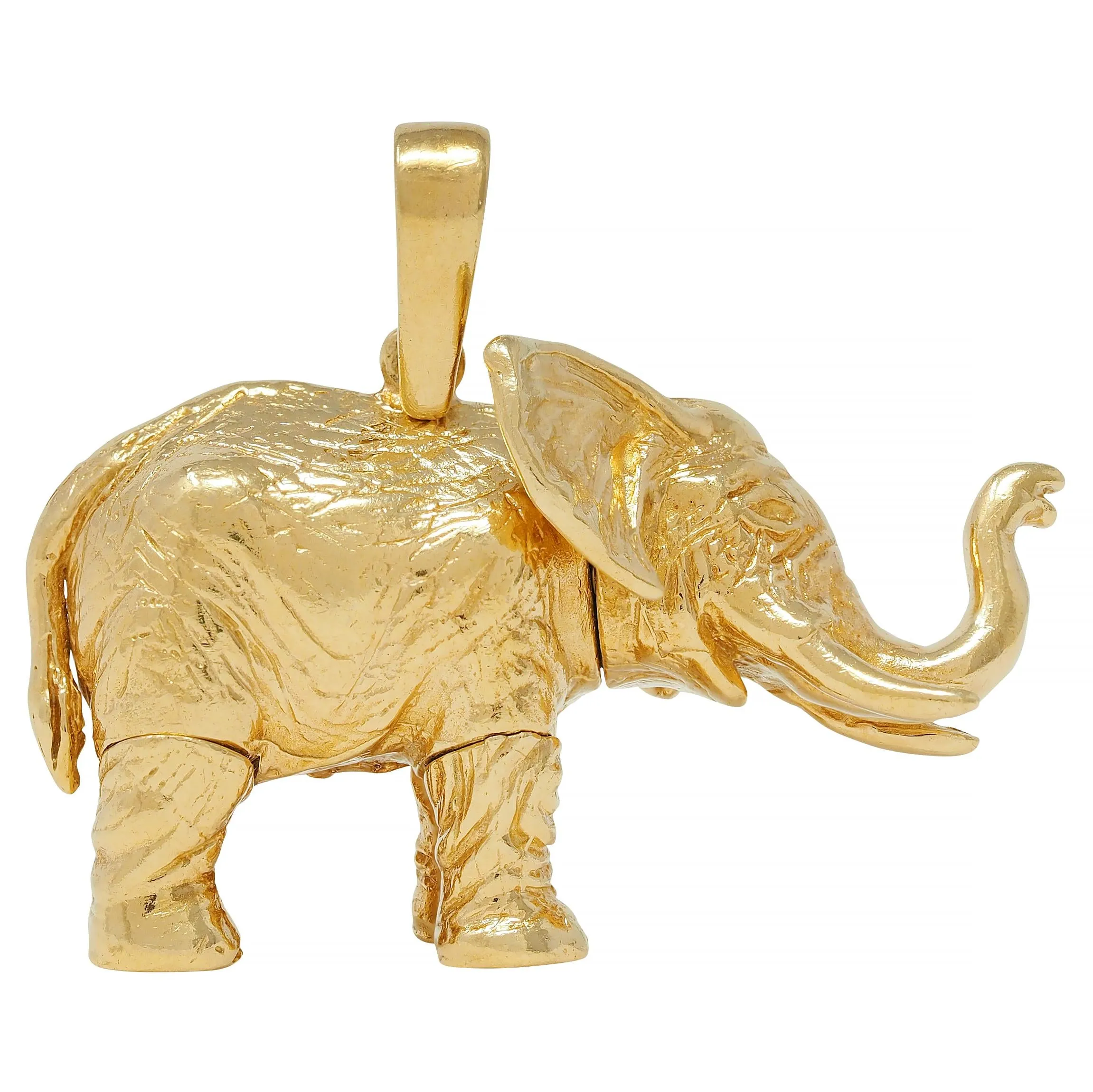 Contemporary 18 Karat Yellow Gold Articulated Elephant Pendant