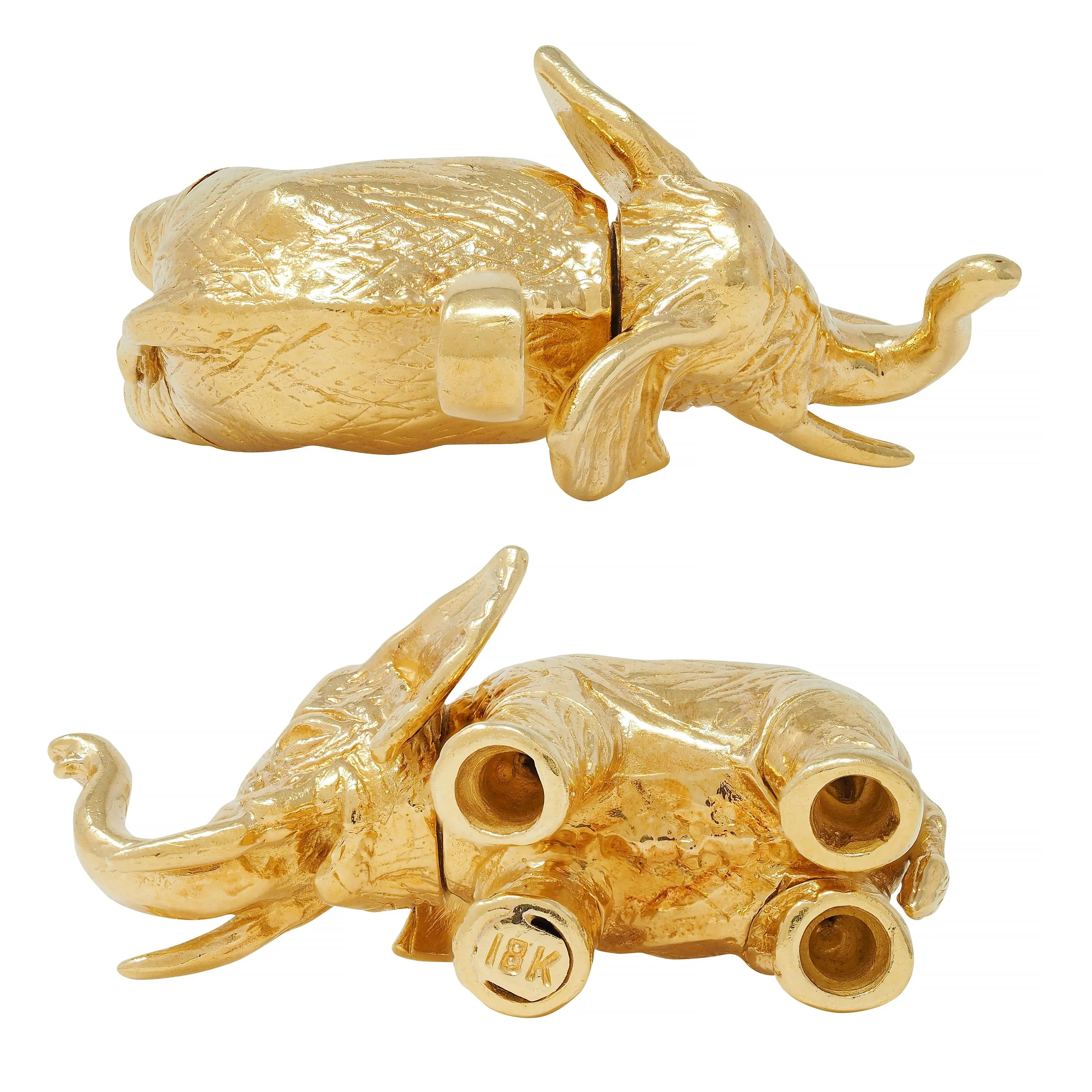 Contemporary 18 Karat Yellow Gold Articulated Elephant Pendant