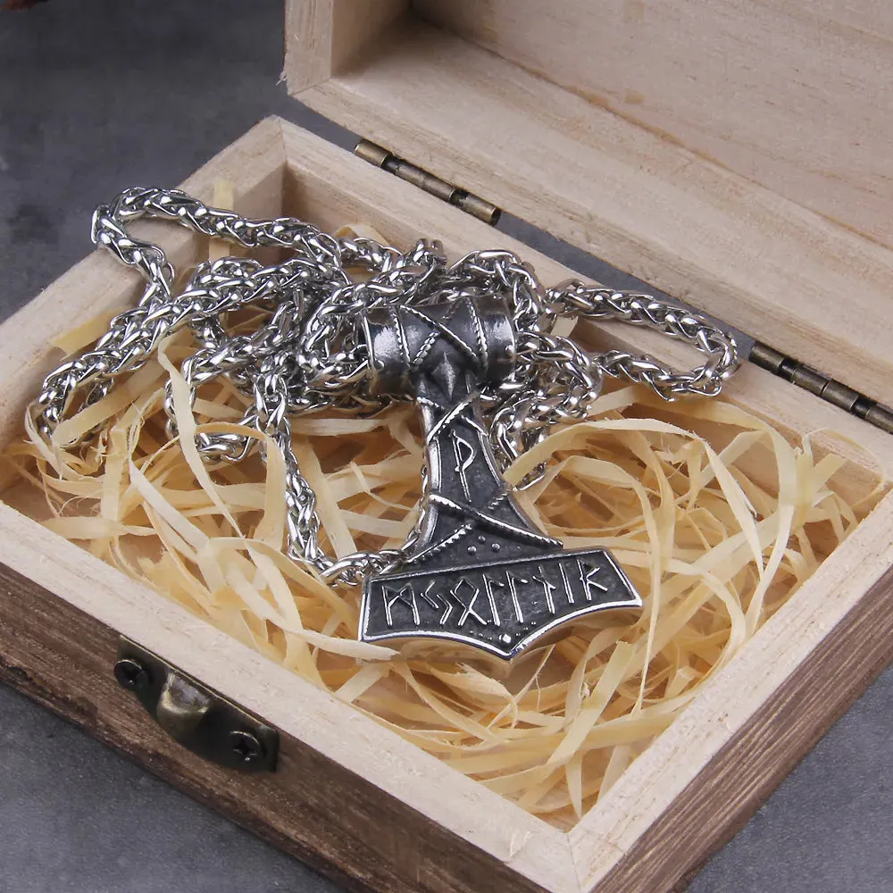 Cool Viking Scandinavian Rune Amulet Mjolnir Necklace