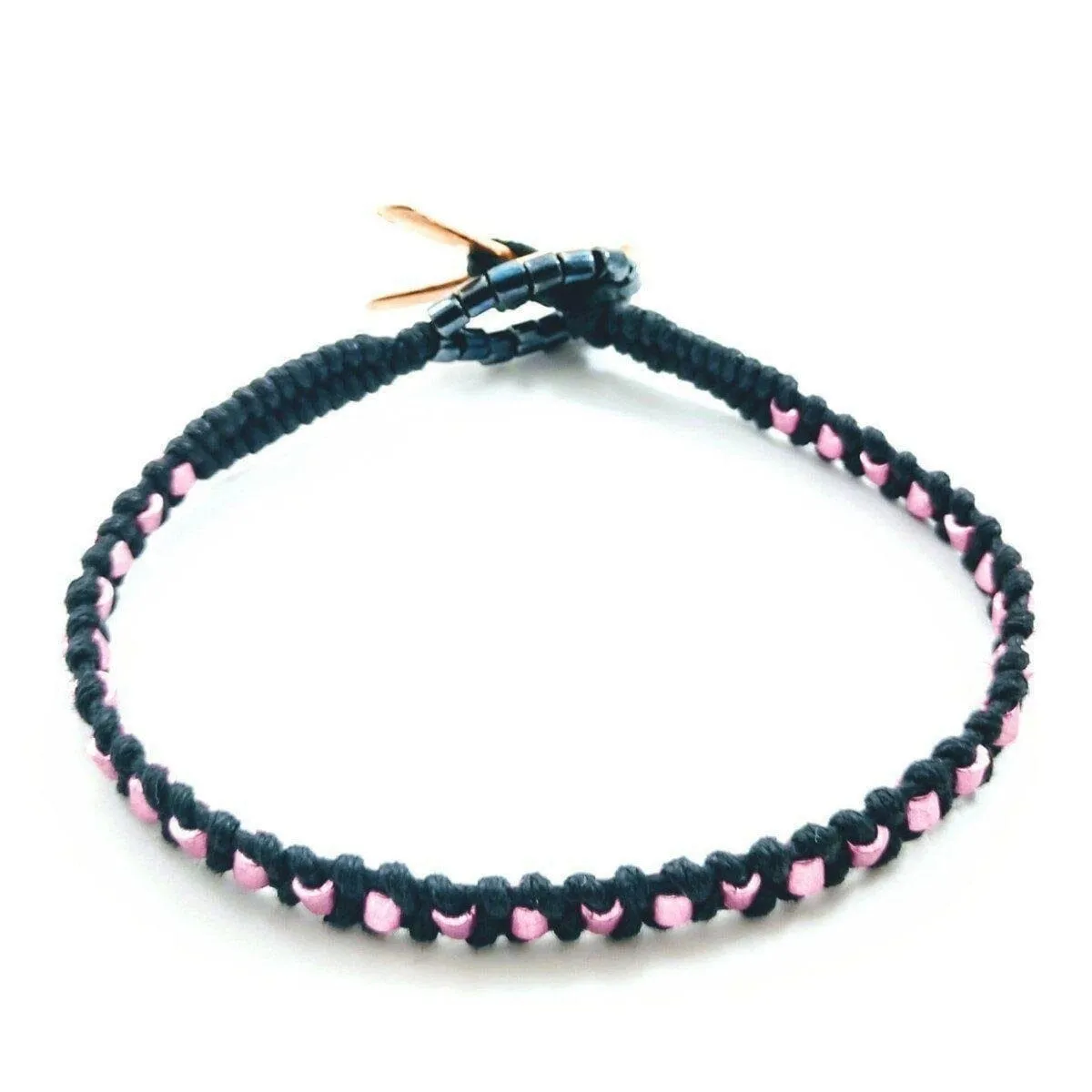 Copper Ribbon  Pink Braided Breast Cancer Rattle Tail Bracelet