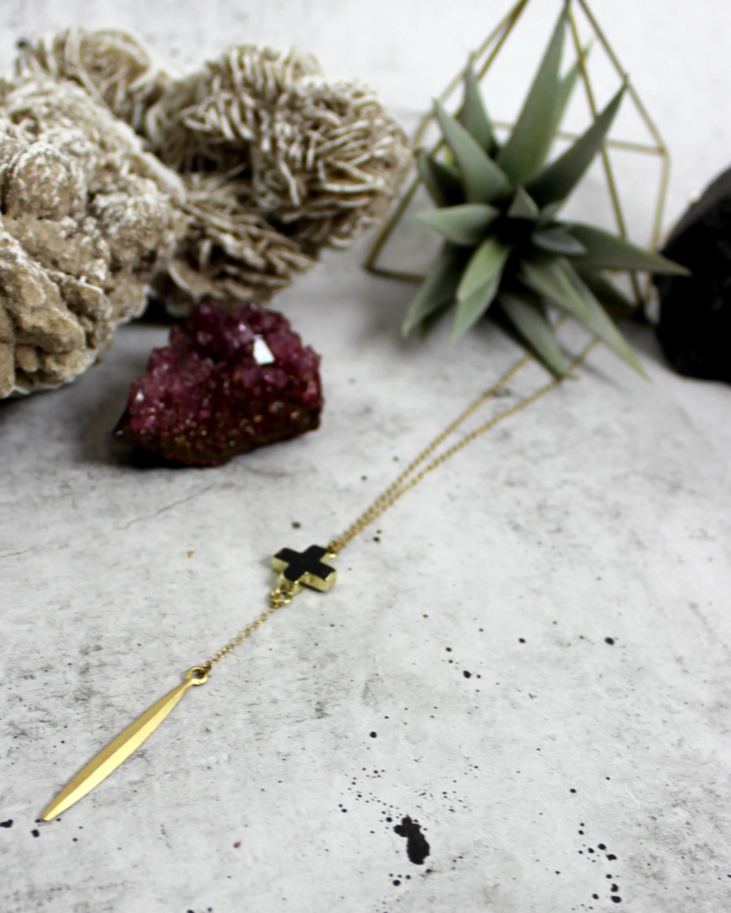 Cross Your Heart // Black Y Lariat Necklace, Modern Bohemian, Layered Necklaces // BH-N009