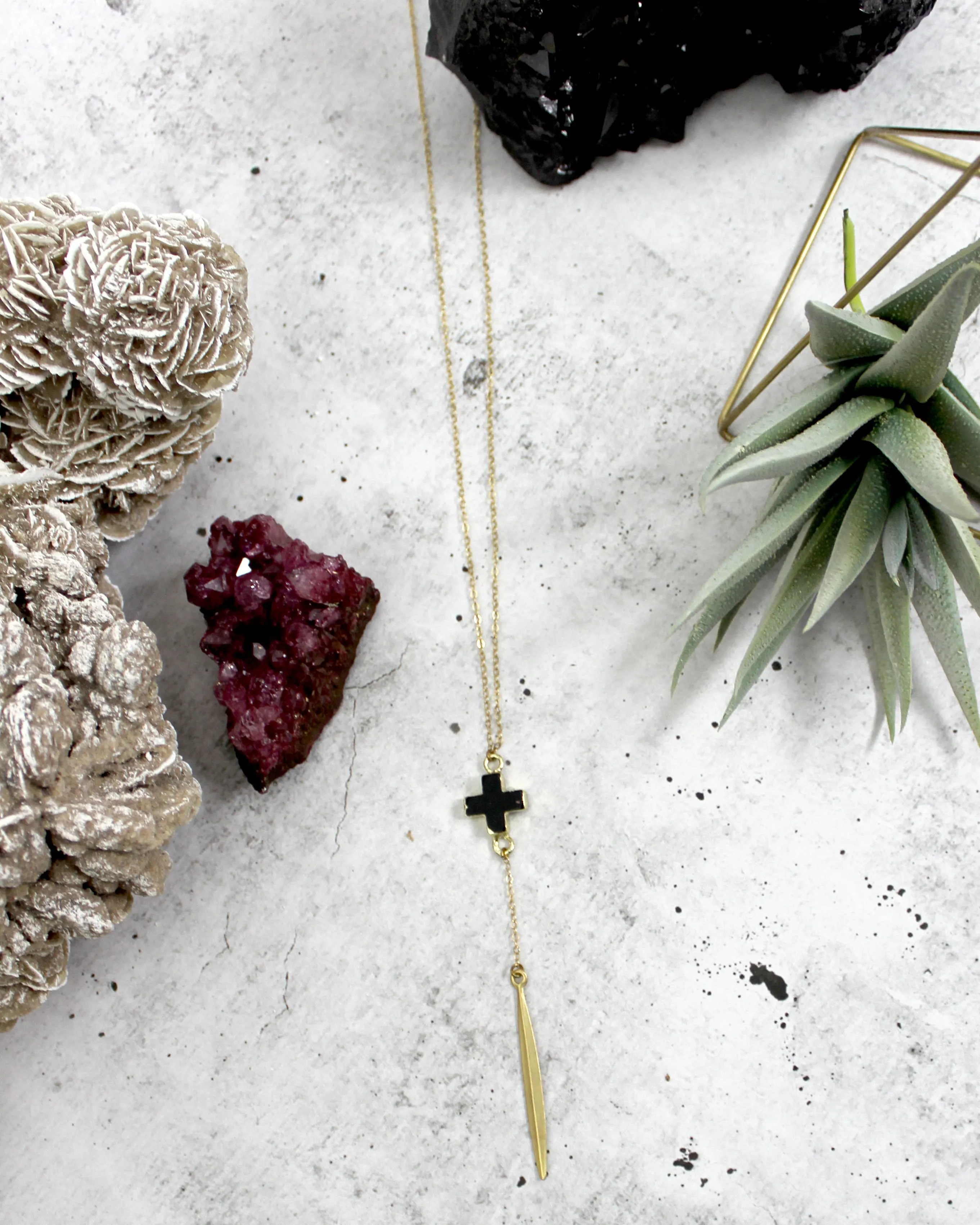 Cross Your Heart // Black Y Lariat Necklace, Modern Bohemian, Layered Necklaces // BH-N009