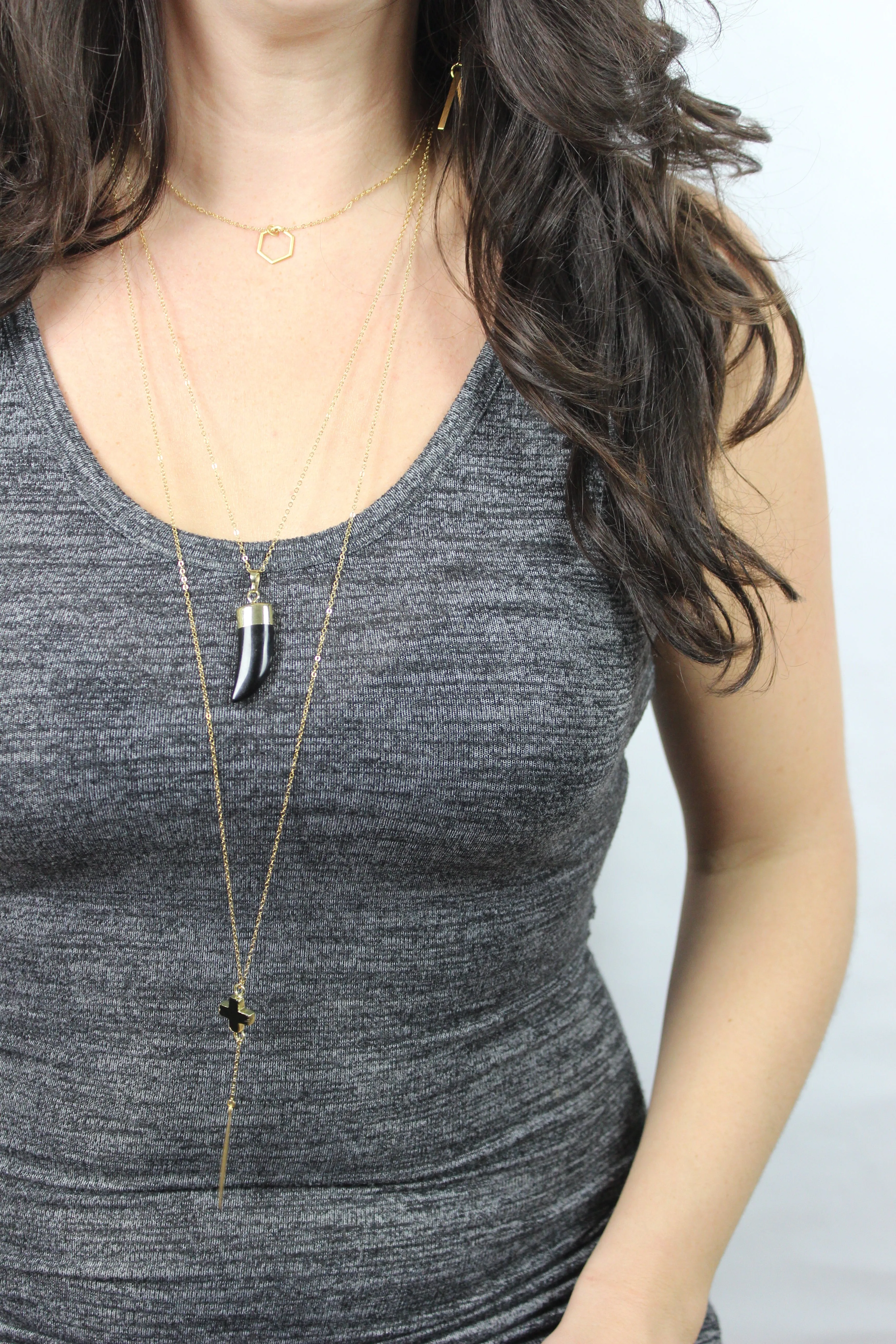 Cross Your Heart // Black Y Lariat Necklace, Modern Bohemian, Layered Necklaces // BH-N009