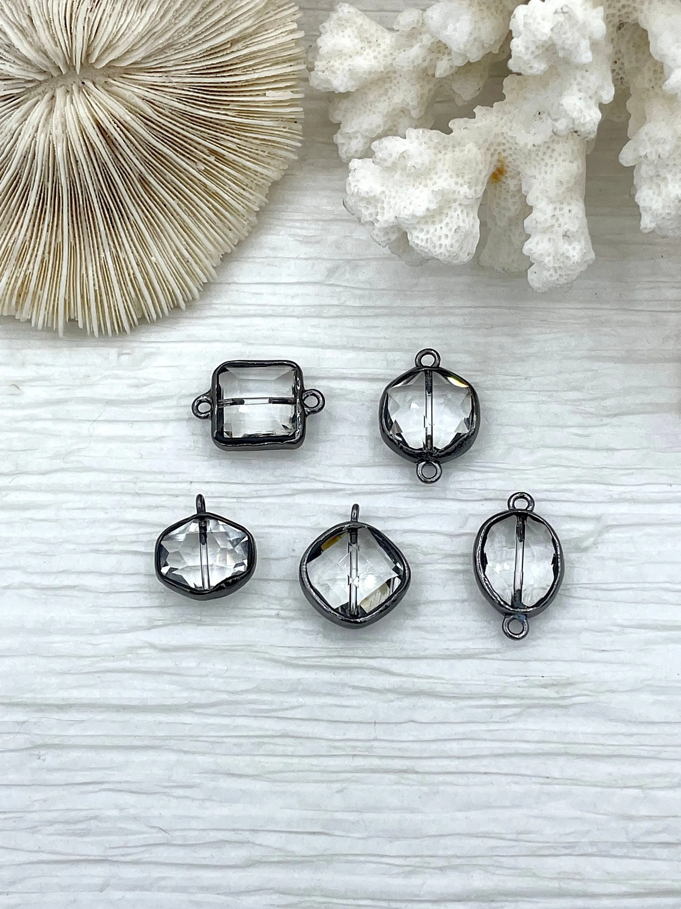 Crystal Gunmetal Soldered Pendants and charms. Connector Soldered Charm, Drop Soldered Charms and Pendants, 4 Styles. Fast Shipping