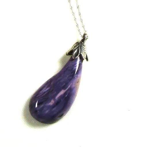 Designer Cut Charoite Gemstone Pendant Necklace