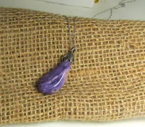 Designer Cut Charoite Gemstone Pendant Necklace