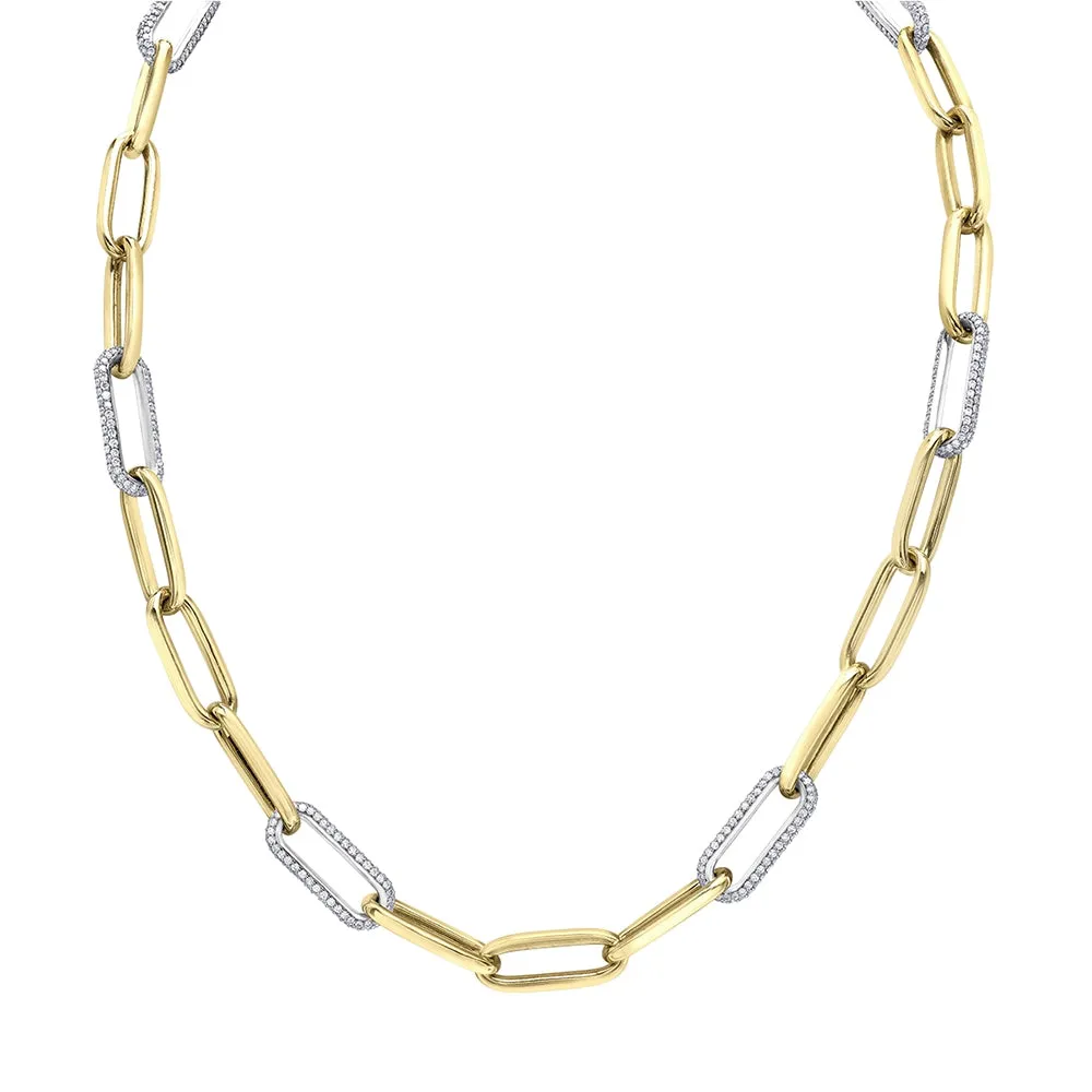 Diamond Chain-Link Necklace in Two-Tone Gold