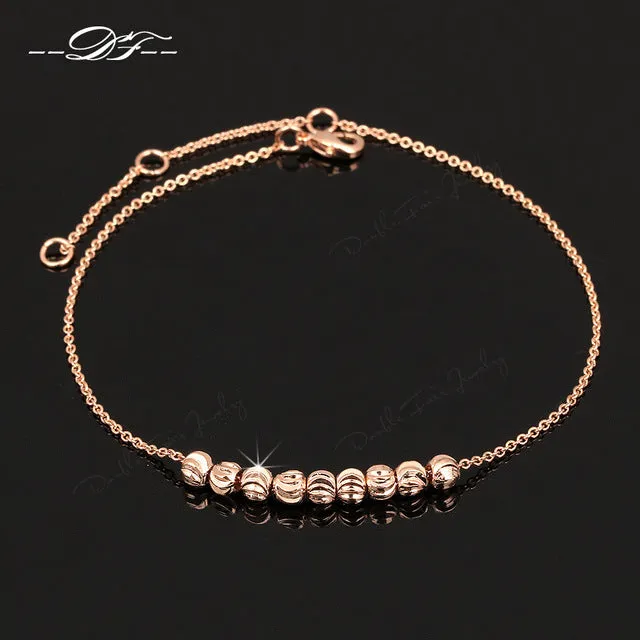 Double Fair Simple Style Metal Beads Anklets Chain Rose Gold Color/Silver Tone Fashion Jewellery/Jewelry For Women DFA020