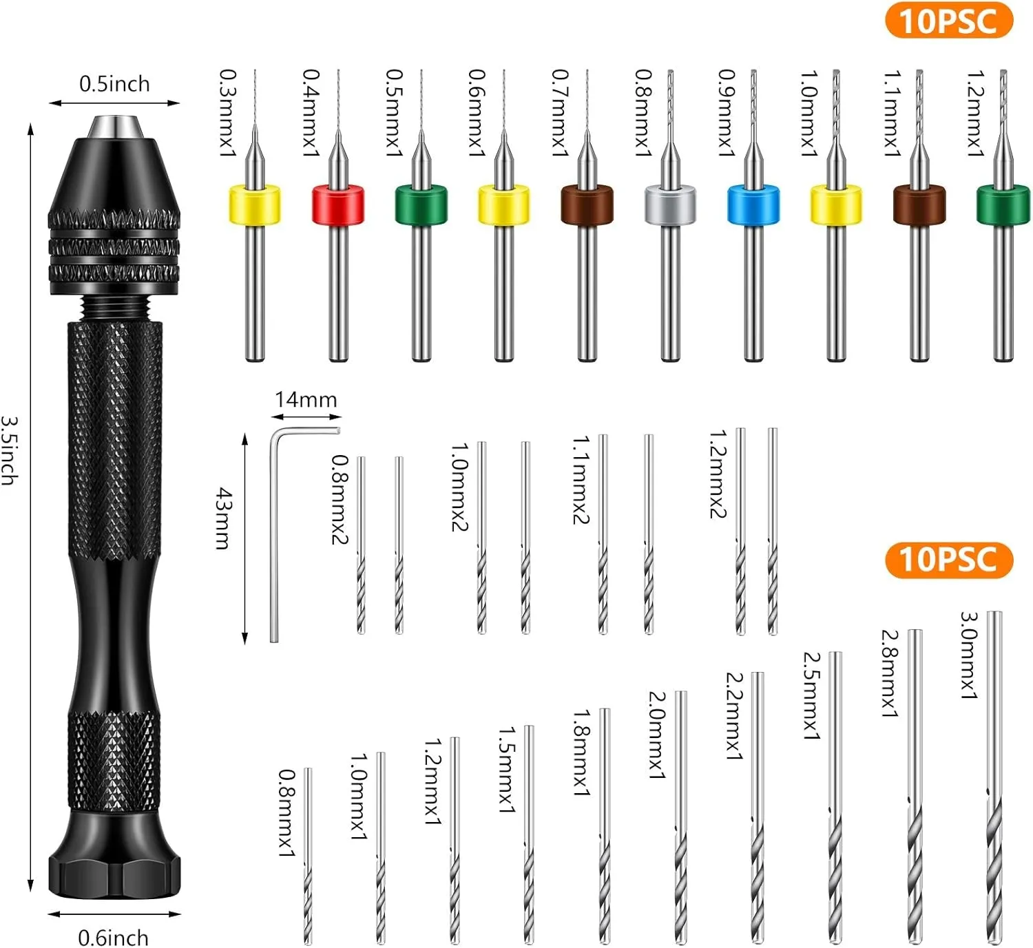 Electric Hand Drill Set for Resin Casting Mold, Electric Hand Drill with 8 Drill Bits (0.8-1.2 Mm), Pin Vise Hand Drill with 10 Mini Drills (0.8-3.0 Mm), 10 PCB Twist Drills (0.3-1.2 Mm), Screwdriver