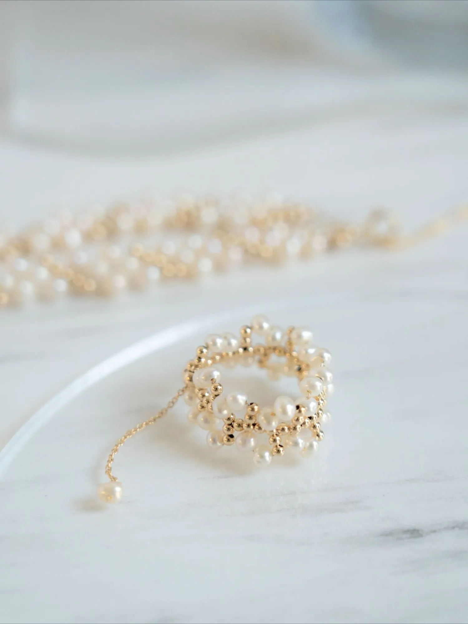 Embellished Series Soft Chain Lace Pearl Ring